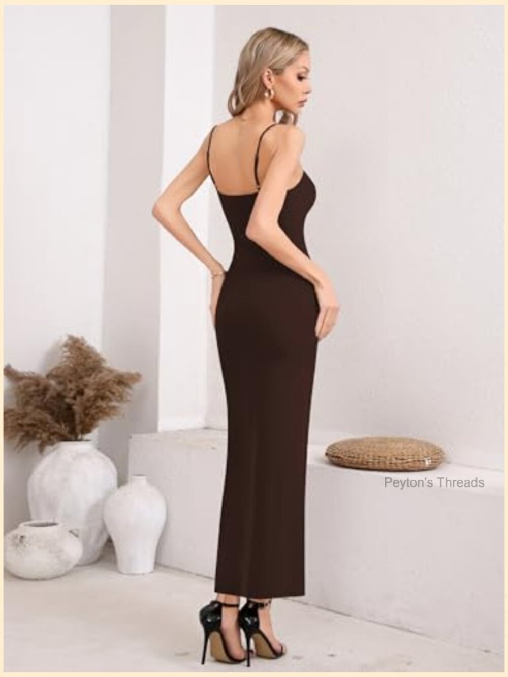 Double Lined Cami Maxi Dress Sleeveless Spaghetti Strap Slim Fit Party Long - Picture 4 of 6